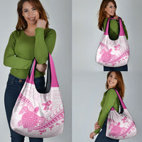 Breast Cancer Awareness Grocery Bag Pink Ribbon Turtle Polynesian Pattern White LT22 - Polynesian Pride