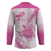 Breast Cancer Awareness Personalised Hockey Jersey Pink Ribbon Turtle Polynesian Pattern White LT22 - Polynesian Pride