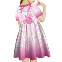 Breast Cancer Awareness Personalised Kid Short Sleeve Dress Pink Ribbon Turtle Polynesian Pattern White LT22 - Polynesian Pride