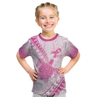Breast Cancer Awareness Personalised Kid T Shirt Pink Ribbon Turtle Polynesian Pattern White LT22 Pink - Polynesian Pride