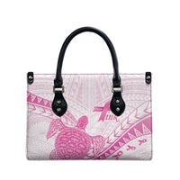 Breast Cancer Awareness Leather Bag Pink Ribbon Turtle Polynesian Pattern White LT22 - Polynesian Pride