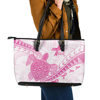Breast Cancer Awareness Leather Tote Bag Pink Ribbon Turtle Polynesian Pattern White LT22 - Polynesian Pride