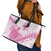 Breast Cancer Awareness Leather Tote Bag Pink Ribbon Turtle Polynesian Pattern White LT22 - Polynesian Pride