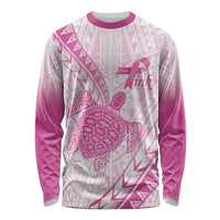 Breast Cancer Awareness Personalised Long Sleeve Shirt Pink Ribbon Turtle Polynesian Pattern White LT22 Unisex Pink - Polynesian Pride