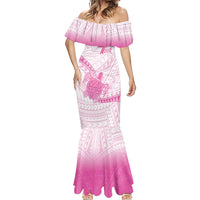 Breast Cancer Awareness Personalised Mermaid Dress Pink Ribbon Turtle Polynesian Pattern White LT22 - Polynesian Pride