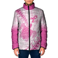 Breast Cancer Awareness Personalised Padded Jacket Pink Ribbon Turtle Polynesian Pattern White LT22 Men Pink - Polynesian Pride