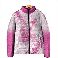 Breast Cancer Awareness Personalised Padded Jacket Pink Ribbon Turtle Polynesian Pattern White LT22 - Polynesian Pride