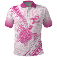 Breast Cancer Awareness Personalised Polo Shirt Pink Ribbon Turtle Polynesian Pattern White LT22 Pink - Polynesian Pride