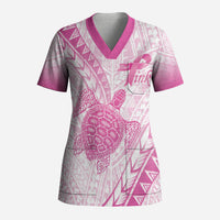 Breast Cancer Awareness Personalised Scrub Top Pink Ribbon Turtle Polynesian Pattern White LT22 Adult Pink - Polynesian Pride