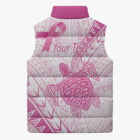 Breast Cancer Awareness Personalised Sleeveless Puffer Jacket Pink Ribbon Turtle Polynesian Pattern White LT22 - Polynesian Pride
