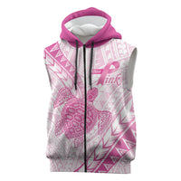 Breast Cancer Awareness Personalised Sleeveless Zip Hoodie Pink Ribbon Turtle Polynesian Pattern White LT22 Pink - Polynesian Pride