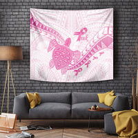 Breast Cancer Awareness Tapestry Pink Ribbon Turtle Polynesian Pattern White LT22 Pink - Polynesian Pride