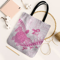 Breast Cancer Awareness Tote Bag Pink Ribbon Turtle Polynesian Pattern White LT22 Black Strap One Size Pink - Polynesian Pride