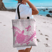 Breast Cancer Awareness Tote Bag Pink Ribbon Turtle Polynesian Pattern White LT22 - Polynesian Pride
