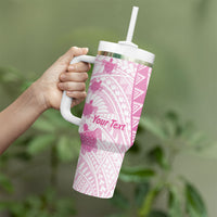 Breast Cancer Awareness Personalised Tumbler With Handle Pink Ribbon Turtle Polynesian Pattern White LT22 - Polynesian Pride