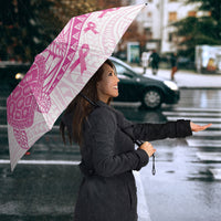 Breast Cancer Awareness Umbrella Pink Ribbon Turtle Polynesian Pattern White