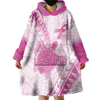 Breast Cancer Awareness Personalised Wearable Blanket Hoodie Pink Ribbon Turtle Polynesian Pattern White LT22 - Polynesian Pride