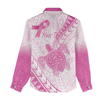 Breast Cancer Awareness Personalised Women Casual Shirt Pink Ribbon Turtle Polynesian Pattern White LT22 - Polynesian Pride