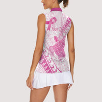 Breast Cancer Awareness Personalised Women Sleeveless Polo Shirt Pink Ribbon Turtle Polynesian Pattern White LT22 - Polynesian Pride
