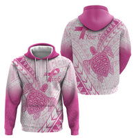 Breast Cancer Awareness Personalised Zip Hoodie Pink Ribbon Turtle Polynesian Pattern White LT22 - Polynesian Pride