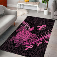Breast Cancer Awareness Area Rug Pink Ribbon Turtle Polynesian Pattern Black LT22 - Polynesian Pride