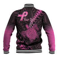 Breast Cancer Awareness Personalised Baseball Jacket Pink Ribbon Turtle Polynesian Pattern Black LT22 - Polynesian Pride