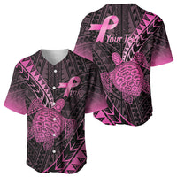 Breast Cancer Awareness Personalised Baseball Jersey Pink Ribbon Turtle Polynesian Pattern Black LT22 - Polynesian Pride