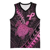 Breast Cancer Awareness Personalised Basketball Jersey Pink Ribbon Turtle Polynesian Pattern Black LT22 Unisex Pink - Polynesian Pride