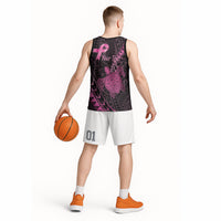 Breast Cancer Awareness Personalised Basketball Jersey Pink Ribbon Turtle Polynesian Pattern Black LT22 - Polynesian Pride
