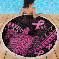 Breast Cancer Awareness Beach Blanket Pink Ribbon Turtle Polynesian Pattern Black LT22 - Polynesian Pride