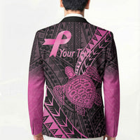 Breast Cancer Awareness Personalised Blazer Pink Ribbon Turtle Polynesian Pattern Black LT22 - Polynesian Pride