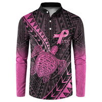 Breast Cancer Awareness Personalised Button Sweatshirt Pink Ribbon Turtle Polynesian Pattern Black LT22 Pink - Polynesian Pride