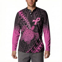 Breast Cancer Awareness Personalised Button Sweatshirt Pink Ribbon Turtle Polynesian Pattern Black LT22 - Polynesian Pride