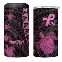 Breast Cancer Awareness Personalised 4 in 1 Can Cooler Tumbler Pink Ribbon Turtle Polynesian Pattern Black LT22 One Size: 16 oz Pink - Polynesian Pride