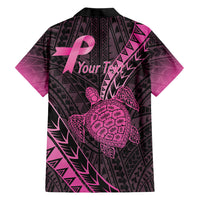Breast Cancer Awareness Personalised Family Matching Off Shoulder Maxi Dress and Hawaiian Shirt Pink Ribbon Turtle Polynesian Pattern Black