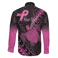 Breast Cancer Awareness Personalised Family Matching Off Shoulder Maxi Dress and Hawaiian Shirt Pink Ribbon Turtle Polynesian Pattern Black