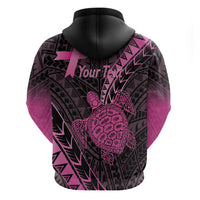 Breast Cancer Awareness Personalised Hoodie Pink Ribbon Turtle Polynesian Pattern Black LT22 - Polynesian Pride
