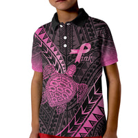 Breast Cancer Awareness Personalised Kid Polo Shirt Pink Ribbon Turtle Polynesian Pattern Black LT22 Kid Pink - Polynesian Pride
