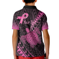 Breast Cancer Awareness Personalised Kid Polo Shirt Pink Ribbon Turtle Polynesian Pattern Black LT22 - Polynesian Pride