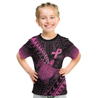 Breast Cancer Awareness Personalised Kid T Shirt Pink Ribbon Turtle Polynesian Pattern Black LT22 Pink - Polynesian Pride