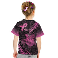 Breast Cancer Awareness Personalised Kid T Shirt Pink Ribbon Turtle Polynesian Pattern Black LT22 - Polynesian Pride