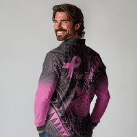Breast Cancer Awareness Personalised Long Sleeve Polo Shirt Pink Ribbon Turtle Polynesian Pattern Black LT22 - Polynesian Pride