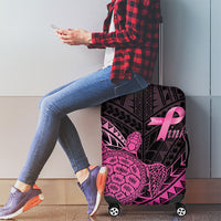 Breast Cancer Awareness Luggage Cover Pink Ribbon Turtle Polynesian Pattern Black LT22 - Polynesian Pride