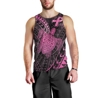 Breast Cancer Awareness Personalised Men Tank Top Pink Ribbon Turtle Polynesian Pattern Black LT22 - Polynesian Pride