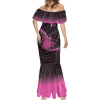 Breast Cancer Awareness Personalised Mermaid Dress Pink Ribbon Turtle Polynesian Pattern Black LT22 - Polynesian Pride