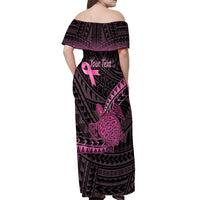 Breast Cancer Awareness Personalised Off Shoulder Maxi Dress Pink Ribbon Turtle Polynesian Pattern Black LT22 - Polynesian Pride
