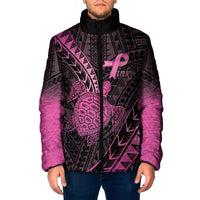 Breast Cancer Awareness Personalised Padded Jacket Pink Ribbon Turtle Polynesian Pattern Black LT22 Men Pink - Polynesian Pride