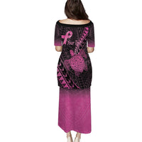 Breast Cancer Awareness Personalised Puletasi Pink Ribbon Turtle Polynesian Pattern Black LT22 - Polynesian Pride