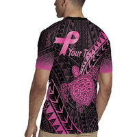 Breast Cancer Awareness Personalised Rugby Jersey Pink Ribbon Turtle Polynesian Pattern Black LT22 - Polynesian Pride