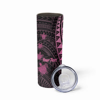 Breast Cancer Awareness Personalised Skinny Tumbler Pink Ribbon Turtle Polynesian Pattern Black LT22 - Polynesian Pride